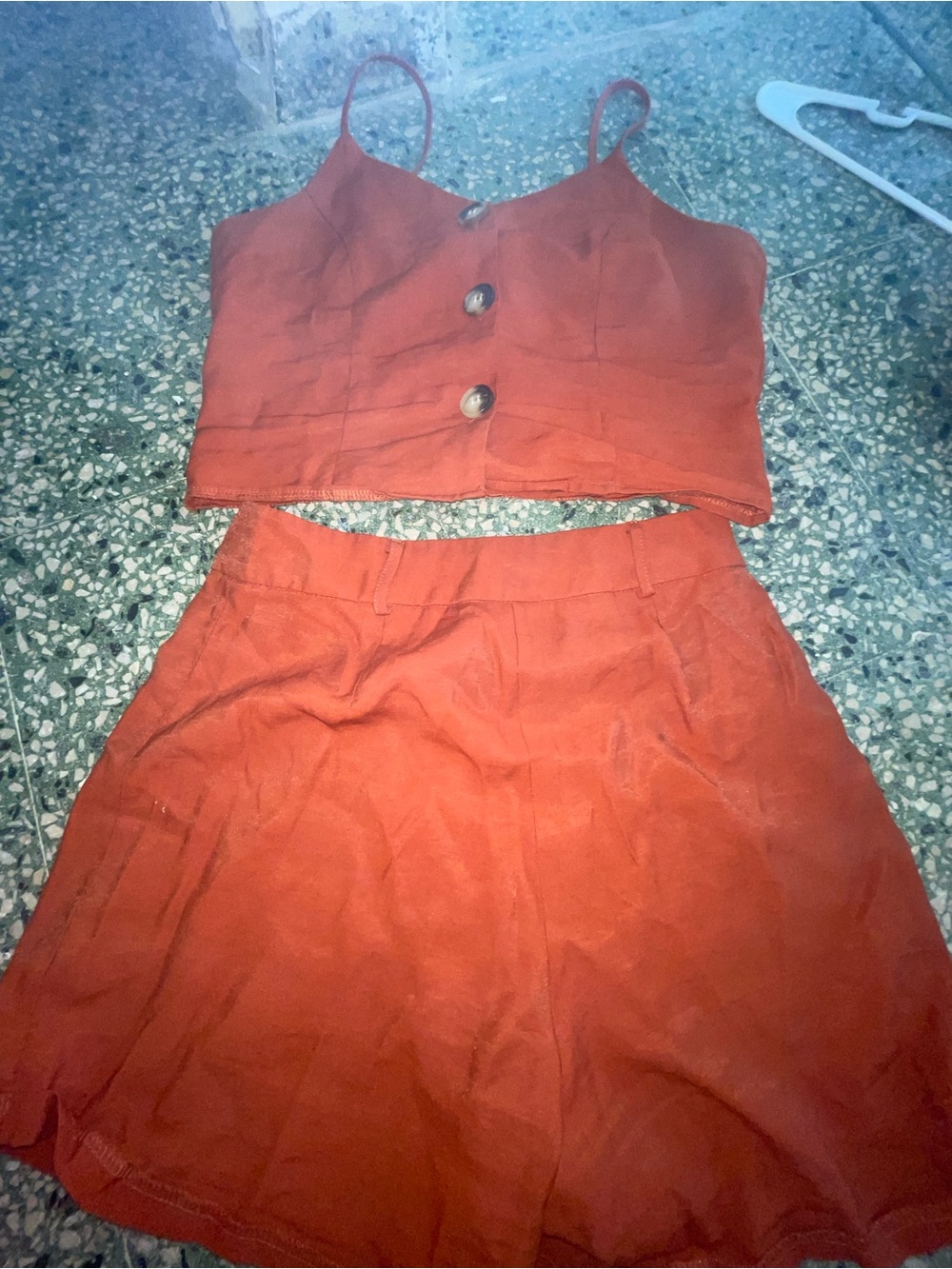 Women's Rust Button-Front Crop Top & Skirt Set